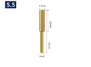 Loại phủ titan - Đầu kim cương hình trụ loại dài (mũi mài lưỡi cưa xích màu vàng loại có phủ titan tăng độ cứng bền, mũi mài khắc đá, thủy tinh, gốm sứ, kim loại hình trụ màu vàng)