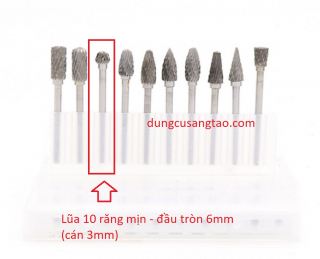 Mũi mài khuôn kim loại, gỗ, nhựa cán 3mm (Lũa 10 đầu tròn D6mm)