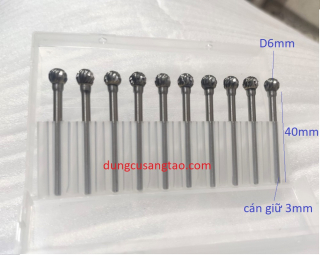 Mũi mài khuôn kim loại, gỗ, nhựa cán 3mm (Lũa 10 đầu tròn D6mm)