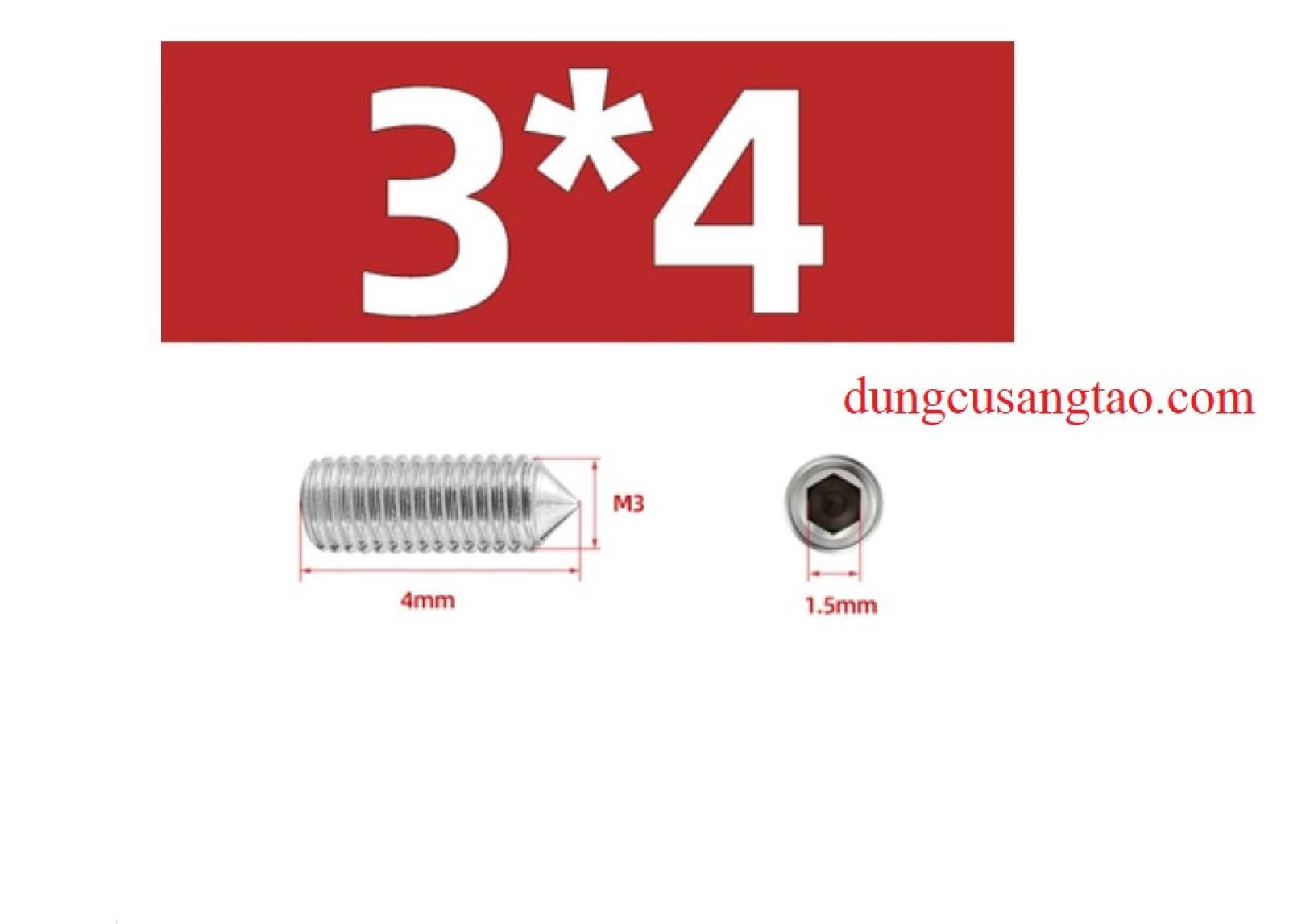 Ốc lục giác chìm đầu nhọn M3 M4 M5 M6 M8 inox 304